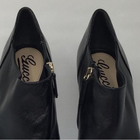 Authentic Gucci Black Leather Peep-Toe Stiletto Platform Ankle Booties - Size 38 - Picture 5 of 9